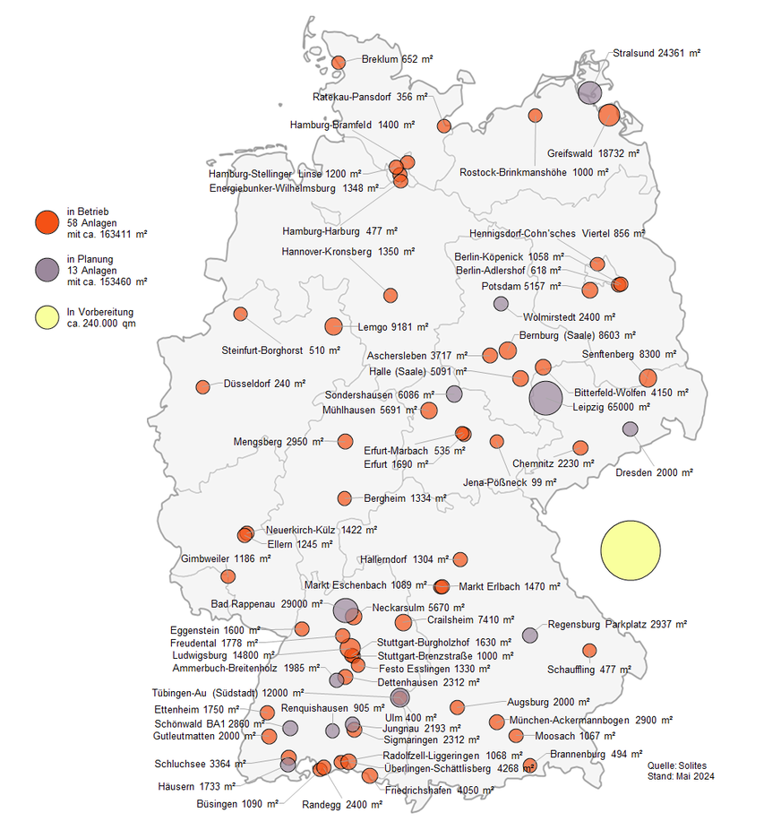 Karte der solaren Wärmenetze in Deutschland