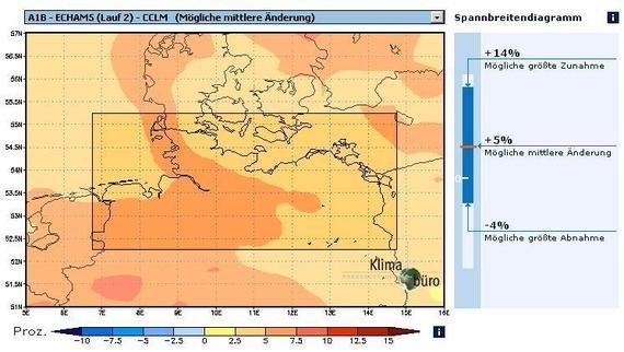 Prognostizierte Entwicklung der Windgeschwindigkeit - © Grafik: Klimabüro