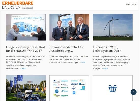 Auf der Website zur Husum Wind werden Veranstaltungen, Aussteller-News und Konferenztipps gegeben. - © Screenshot: Weinhold