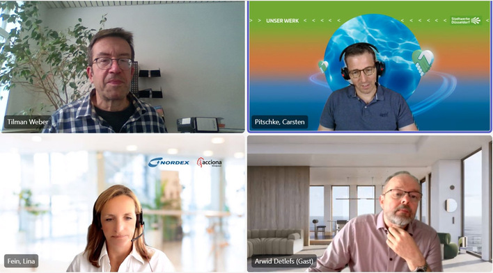 © Screenshot ERNEUERBARE ENERGIEN Carsten Pitschke, Leiter Personal, Stadtwerke Düsseldorf, Lisa Fein, Head of People Attraction, Nordex, Arwid Detlefs, Partner von Birn + Partners
