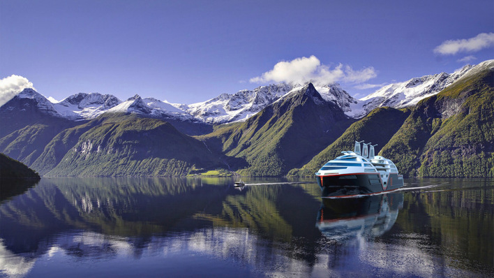 © Vard Design Klimaschutz – läuft von selbst und ohne uns, scheint die Devise der Wahlkämpfer zu sein. Hier: Ohne Dröhnen von Dieselmotoren und Ausstoß von CO2, Staub und anderen Emissionen will Hurtigruten in Zukunft durch Norwegens Fjorde fahren.